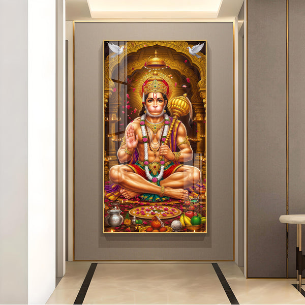 Spiritual Hanuman Ji Glass Finish Vertical Wall Art