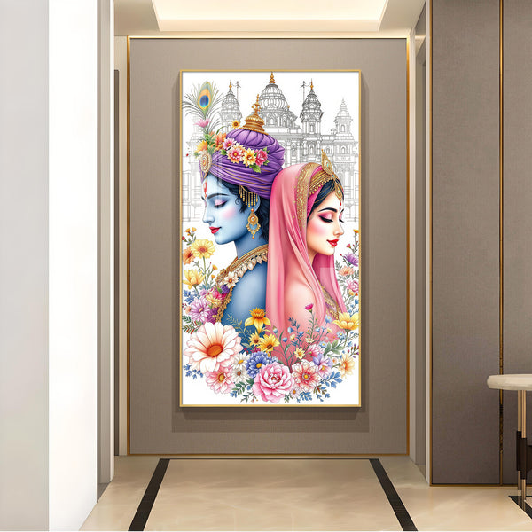 Shri Radhe Krishna Divine Glass Finish Vertical Wall Art
