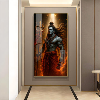 Jai Mahakal Glass Finish Vertical Wall Art