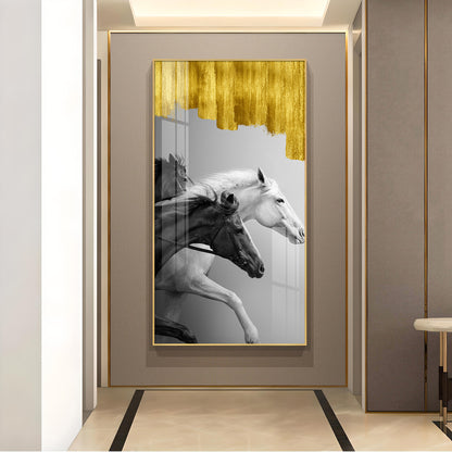 Running Stallions Glass Finish Vertical Wall Art