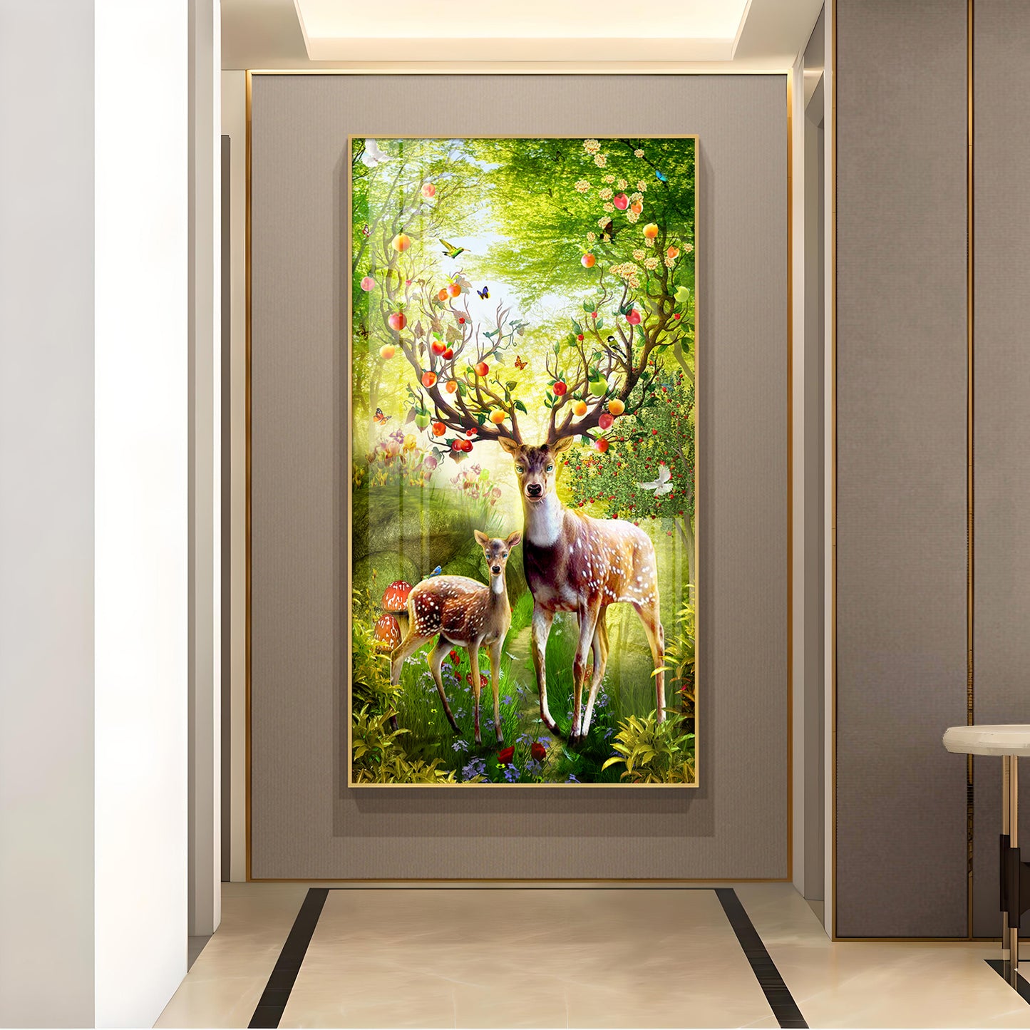 Majestic Deer Glass Finish Vertical Wall Art