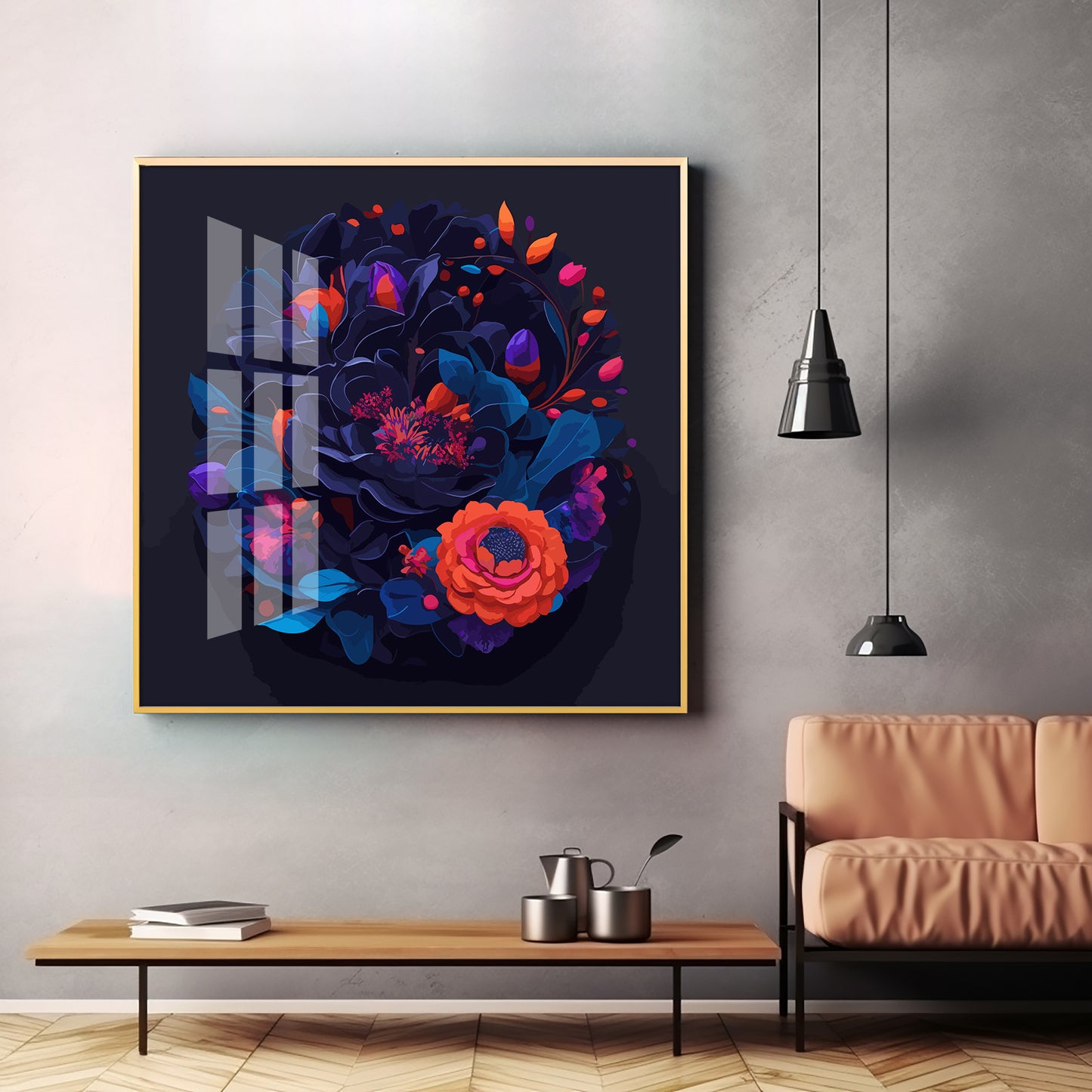 Vibrant Blossom Glass Finish Square Wall Art