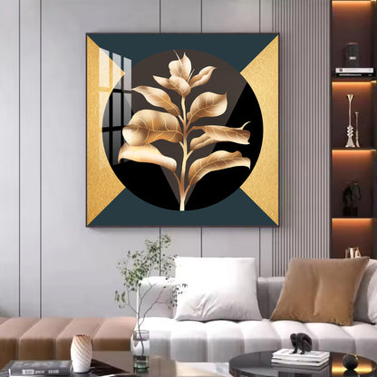 Golden Leaf Glass Finish Square Wall Art