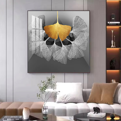 Ginkgo Leaf Glass Finish Square Wall Art