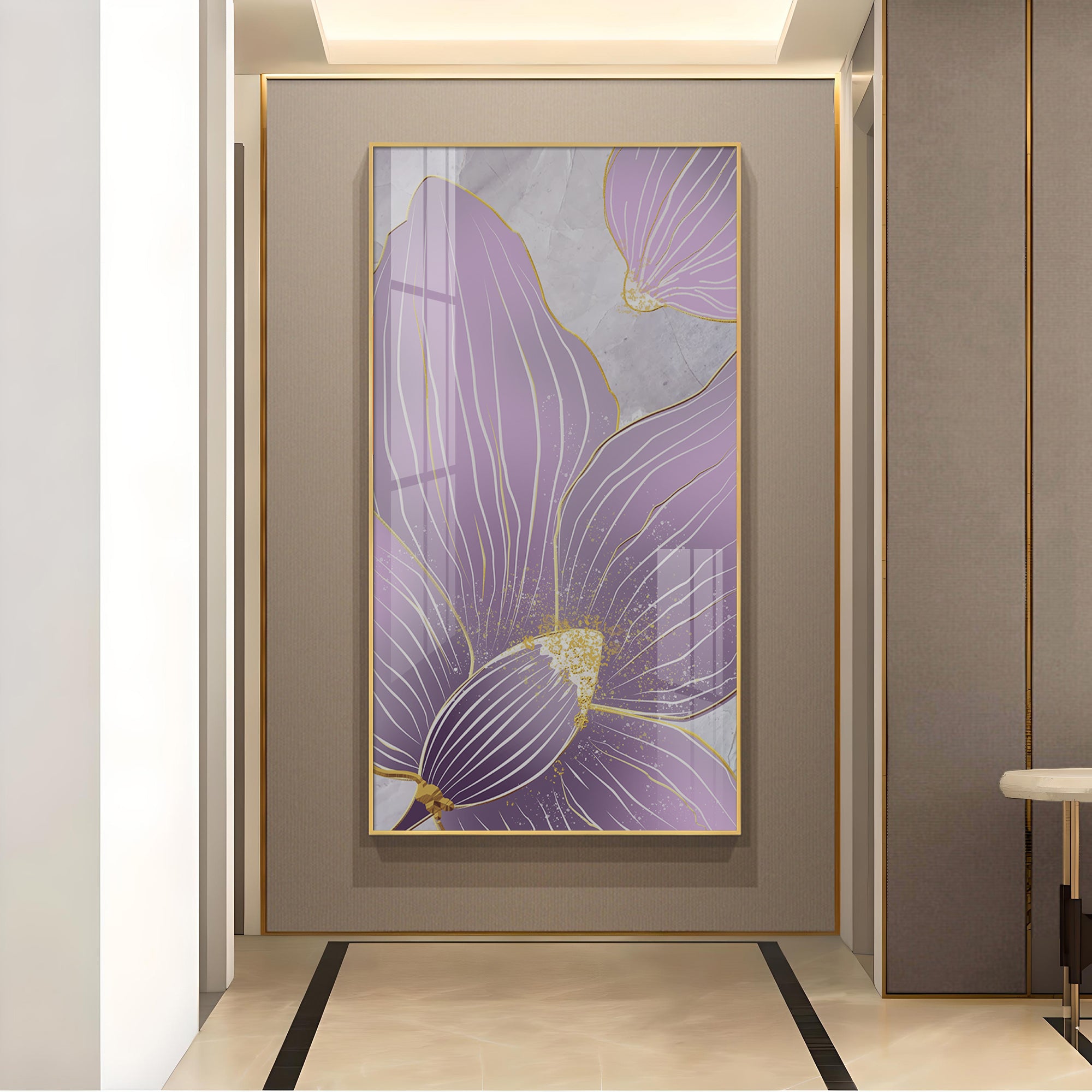 Purple Orchid Glass Finish Vertical Wall Art