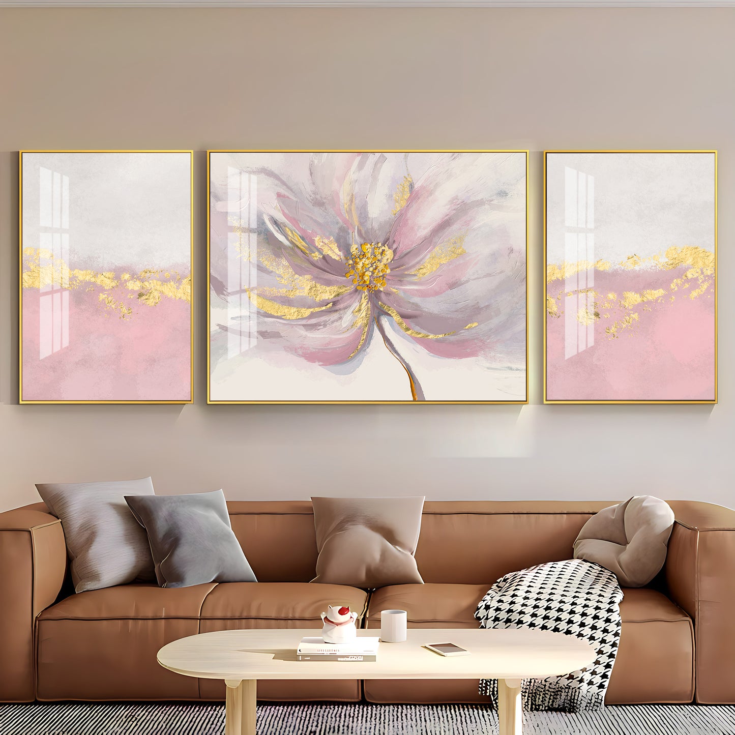 Pink Bloom Glass Finish Wall Art (Set Of 3)