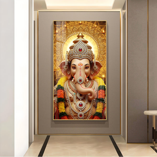 Jai Shri Ganpati Bappa Glass Finish Vertical Wall Art