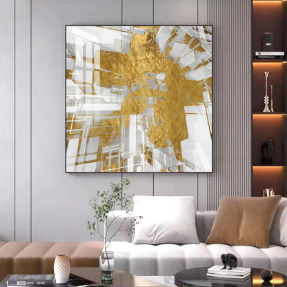 Symphony in Gold and White Glass Finish Square Wall Art