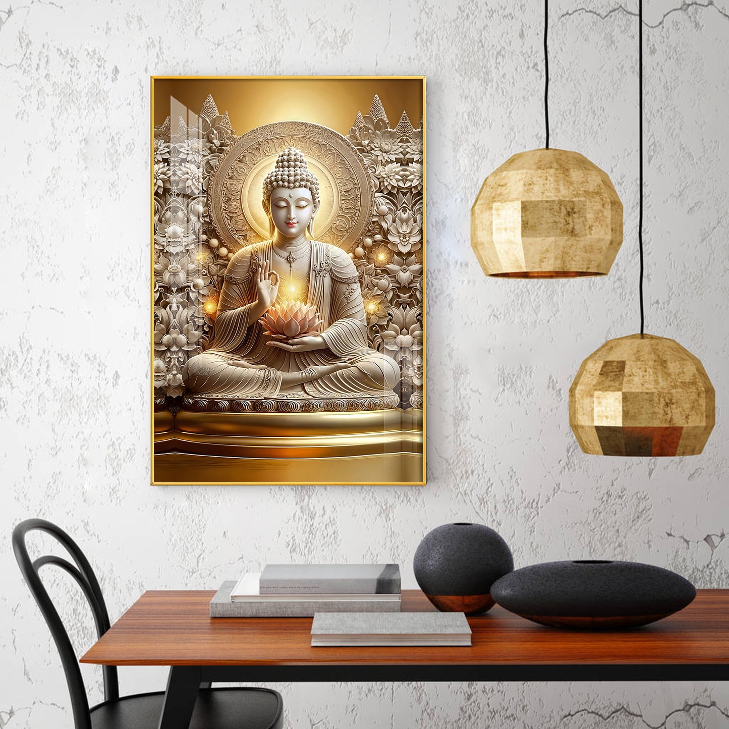 Divine Buddha Glass Finish Vertical Wall Art