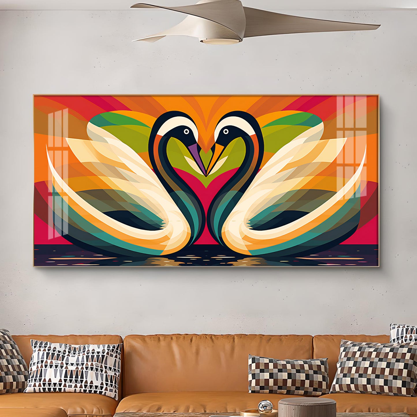 Romantic Swanscape Glass Finish Horizontal Wall Art