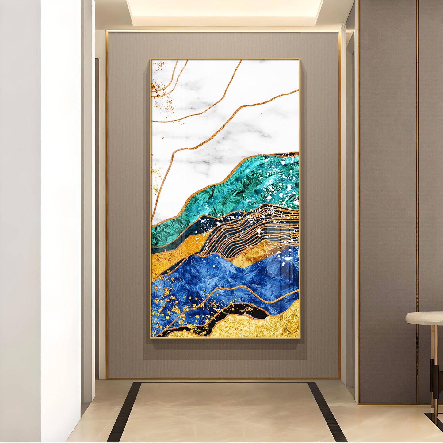 Celestial Marble Fusion Glass Finish Vertical Wall Art