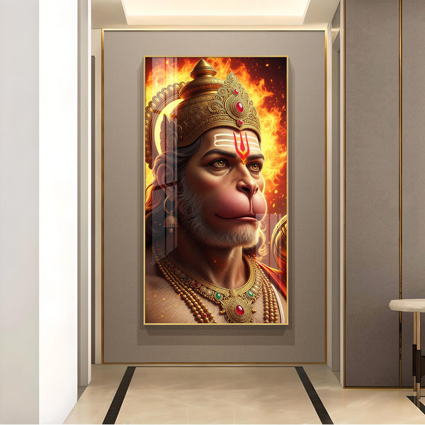 Ram Bhakt Hanuman Ji Glass Finish Vertical Wall Art