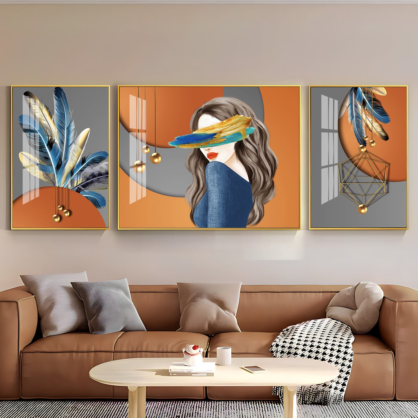 Feather Blindfold Glass Finish Wall Art (Set Of 3)
