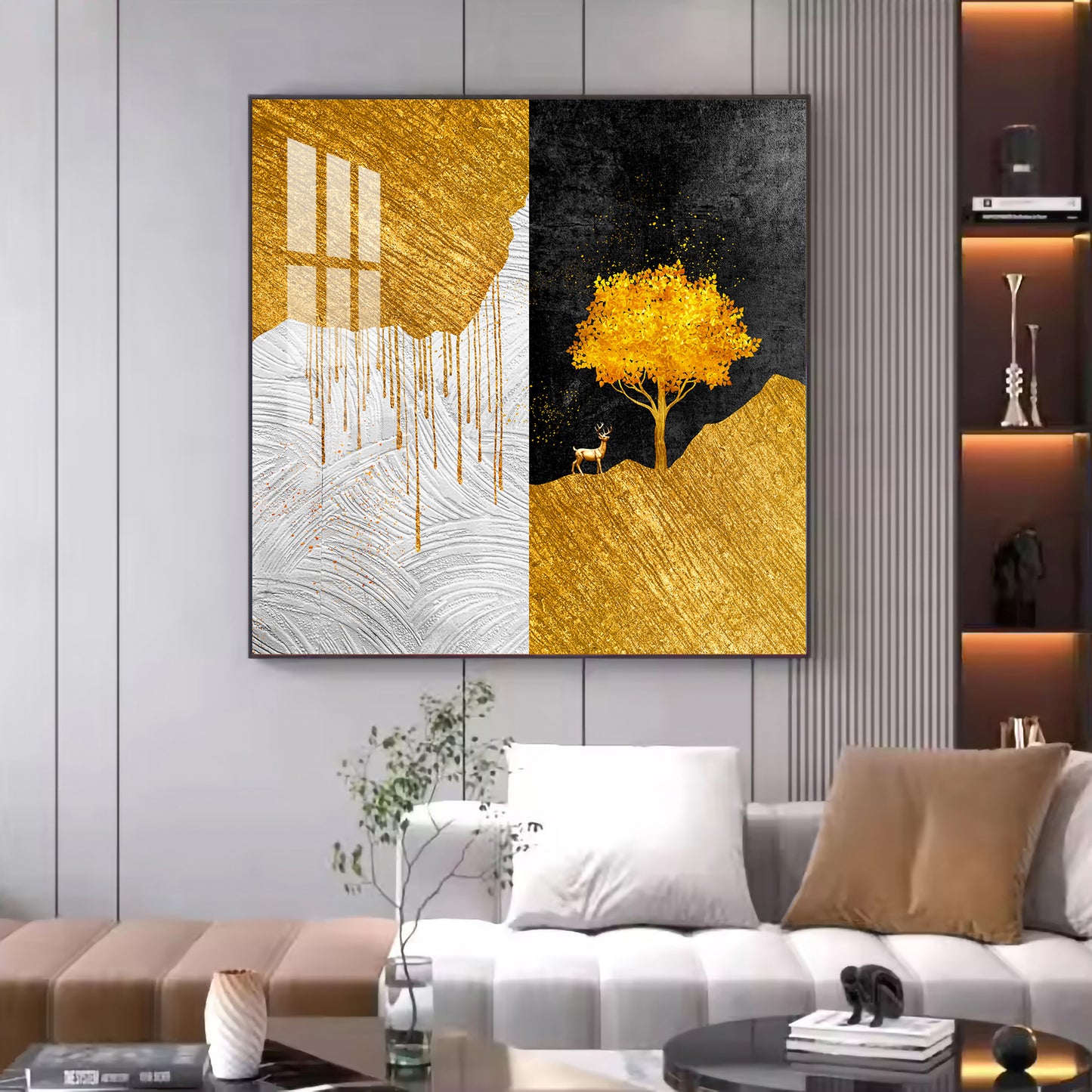 Tree of Gold Glass Finish Square Wall Art