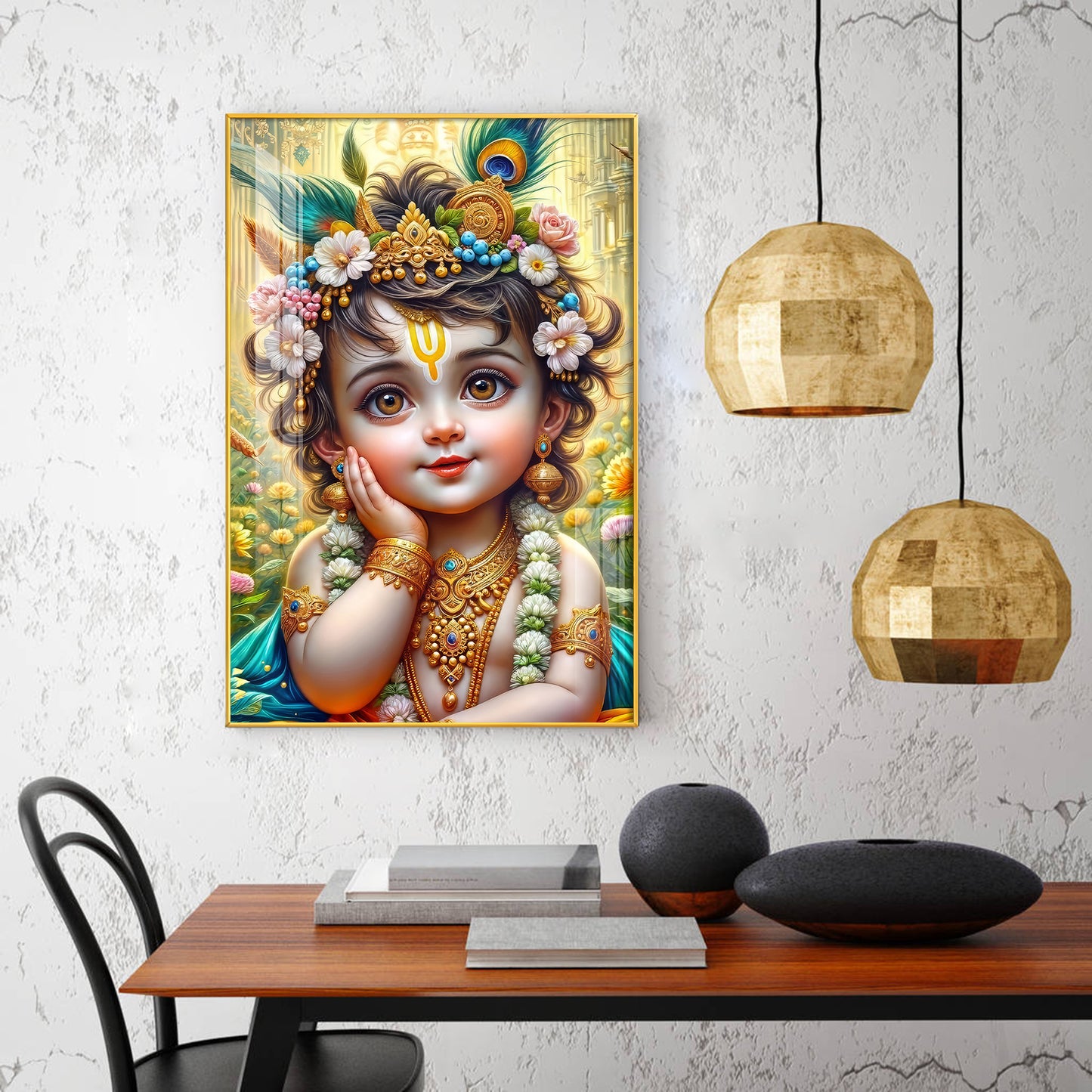 Lord Baby Krishna Glass Finish Vertical Wall Art