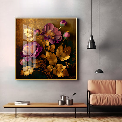 Petals in Harmony Glass Finish Square Wall Art
