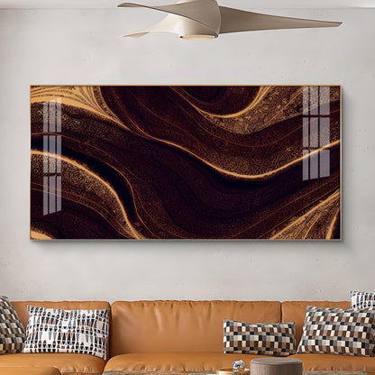 Golden Rhythm Wave Glass Finish Horizontal Wall Art