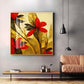 Scarlet Bloom Glass Finish Square Wall Art