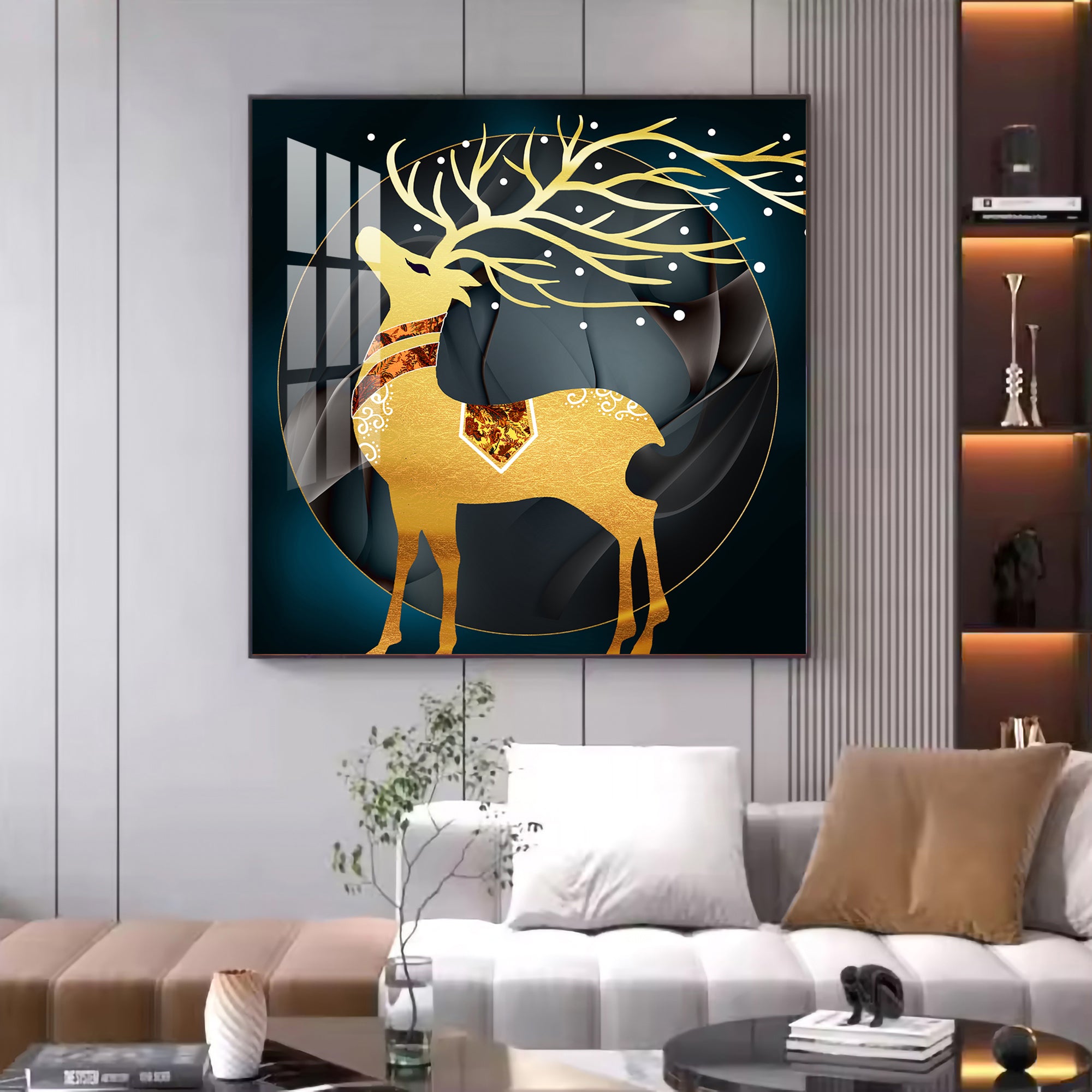 Ethereal Antlers Glass Finish Square Wall Art