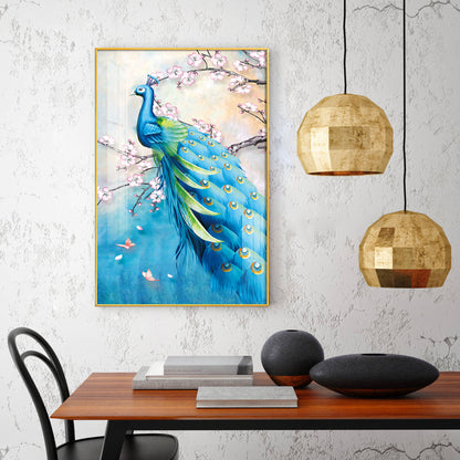 Peacock In Bloom Glass Finish Vertical Wall Art