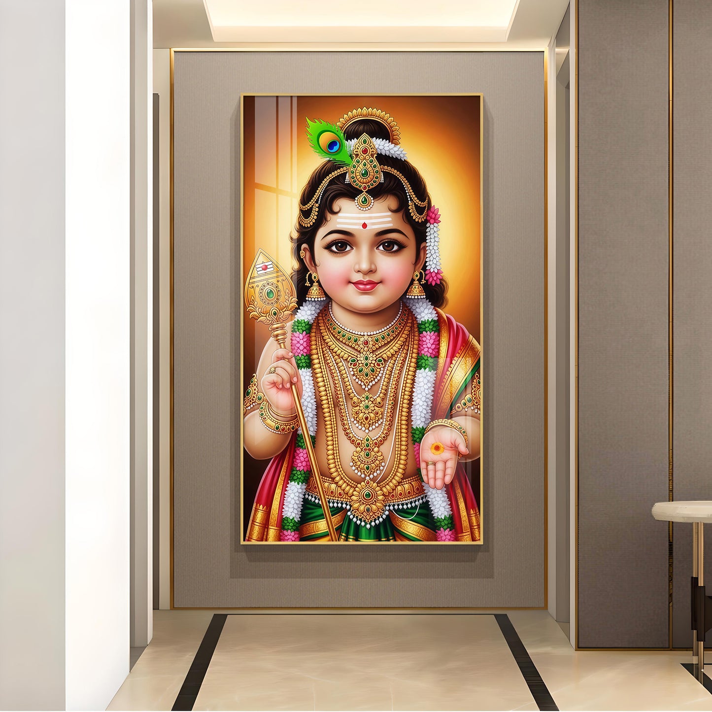 Little Lord Murugan Glass Finish Vertical Wall Art