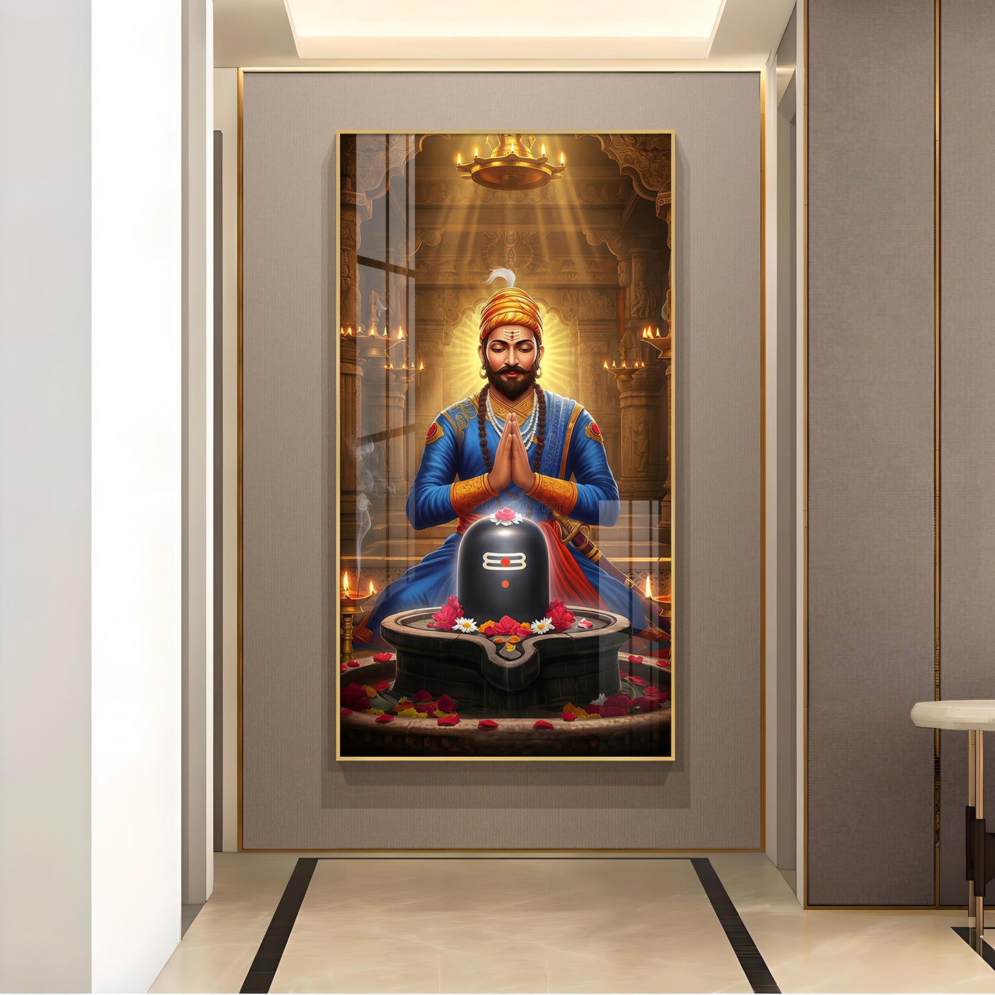 Chhatrapati Sambhaji Maharaj Glass Finish Vertical Wall Art