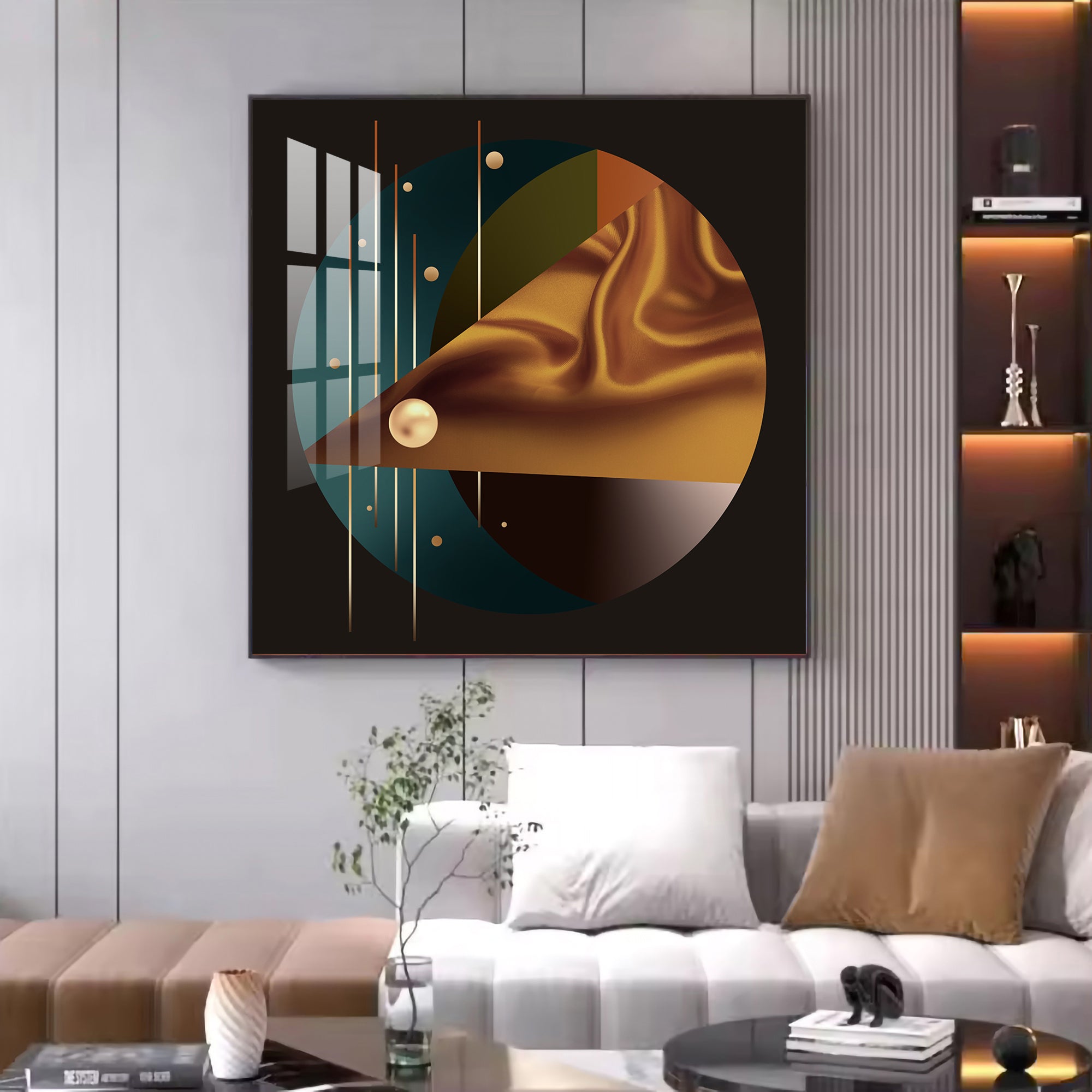 Golden Noir Glass Finish Square Wall Art