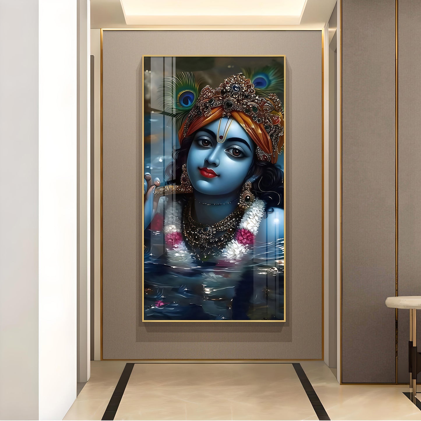 Shri Banke Bihari Glass Finish Vertical Wall Art