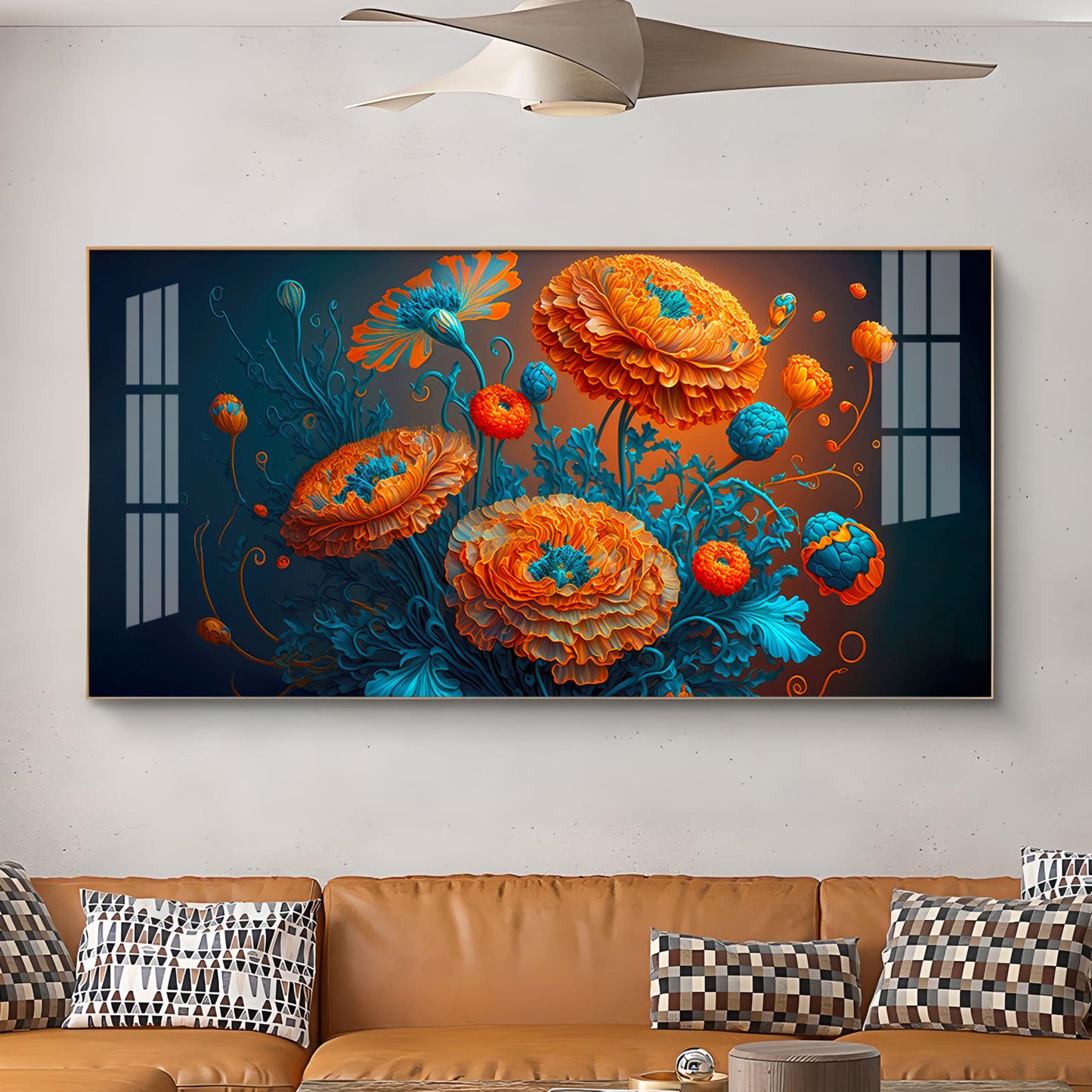 Blooming MariGold Flower Glass Finish Horizontal Wall Art