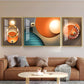 Goldern Circle Abstract Glass Finish Wall Art (Set Of 3)