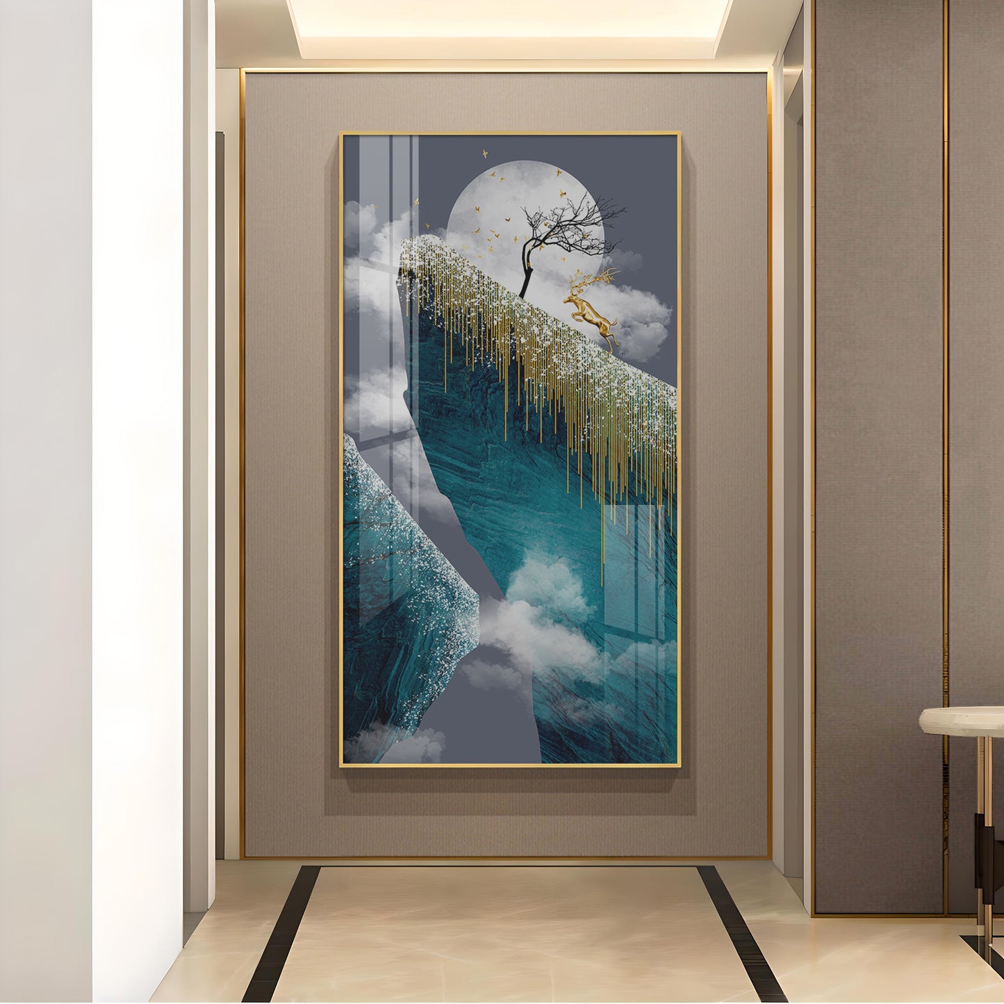 Frosted Heights Glass Finish Vertical Wall Art