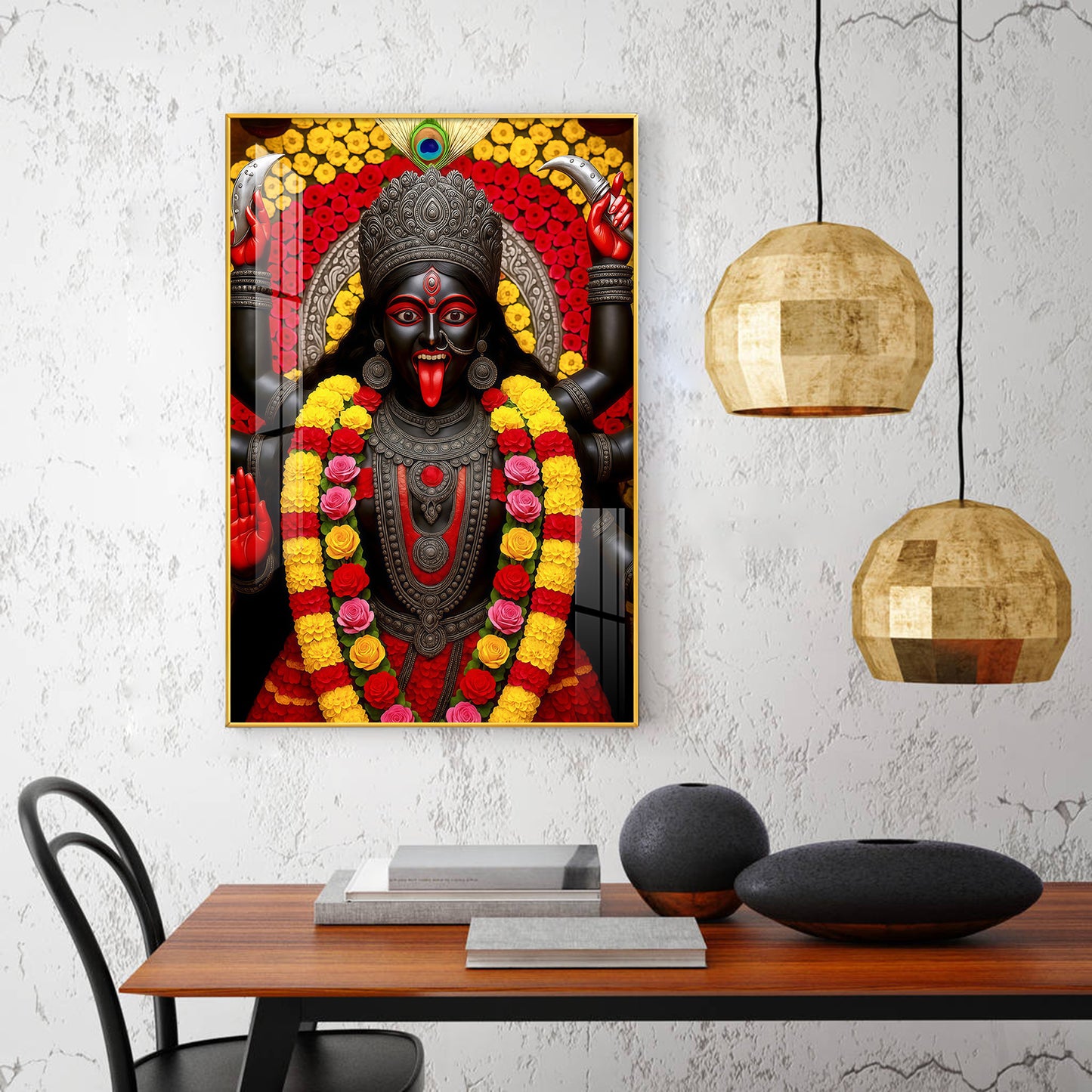 Hindu Goddess Kali Glass Finish Vertical Wall Art