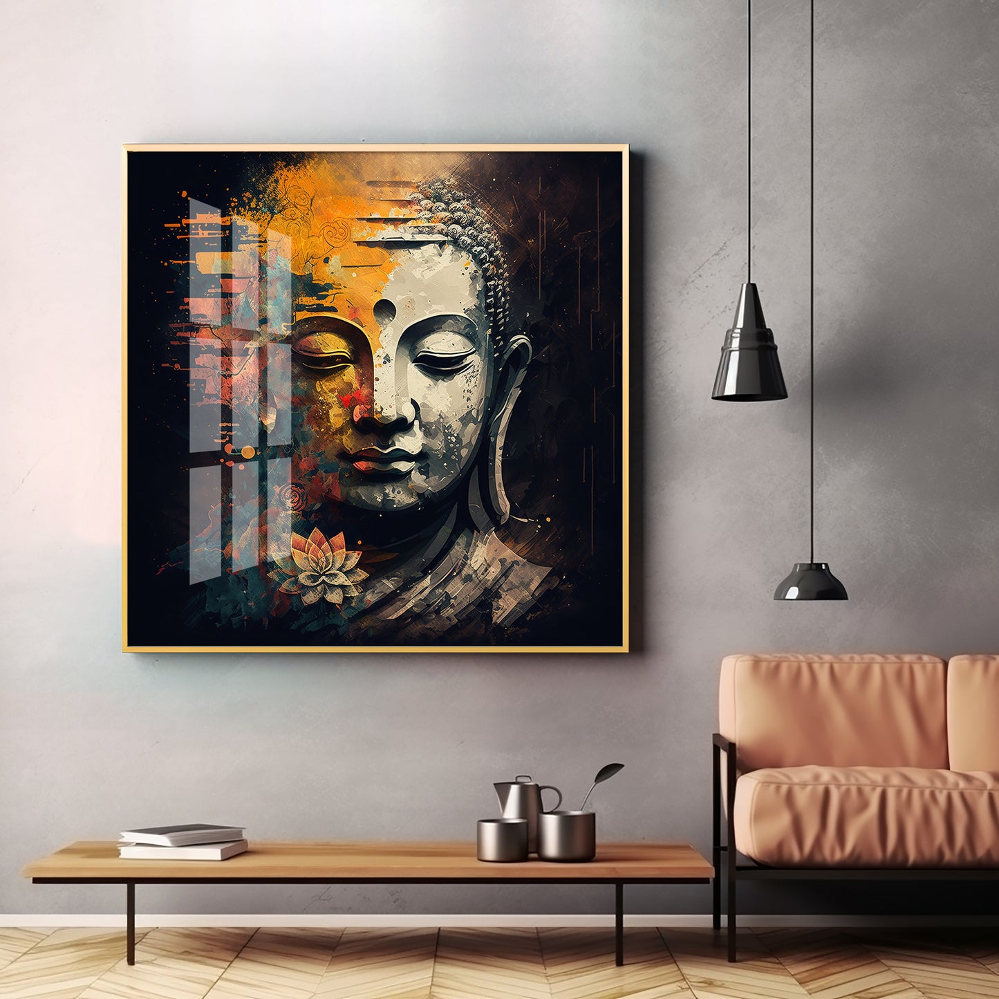 Buddha's Tranquil Essence Glass Finish Square Wall Art