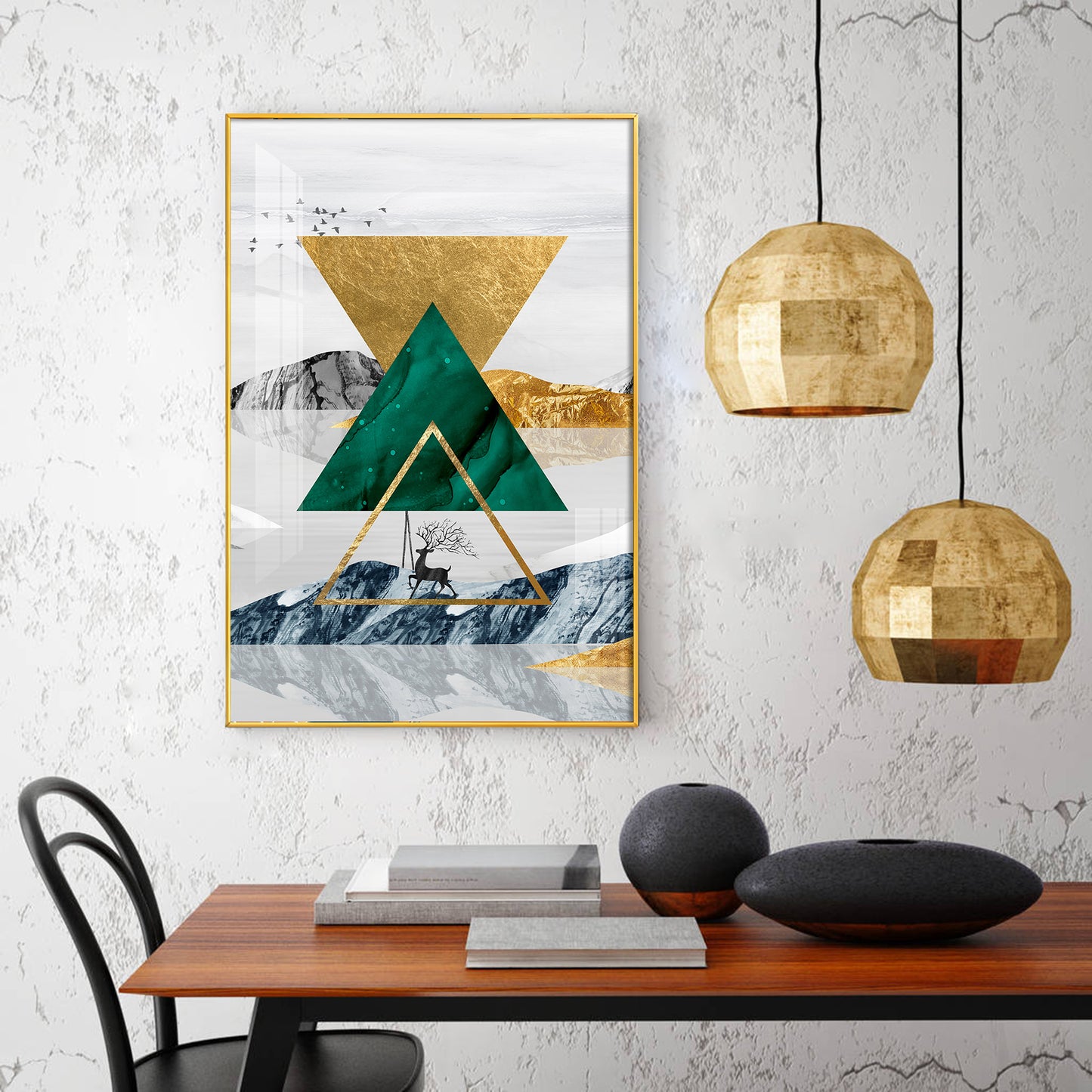 Emerald Apex Glass Finish Vertical Wall Art