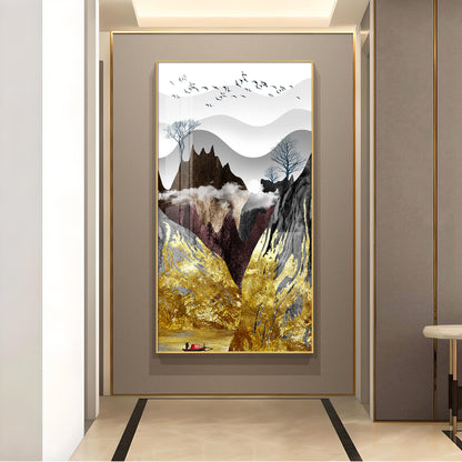 Gilded Mountain Essence Glass Finish Vertical Wall Art