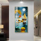 Boat and Deer Glass Finish Vertical Wall Art