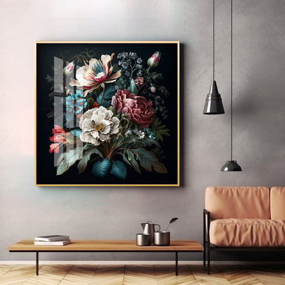 Floral Serenity Glass Finish Square Wall Art