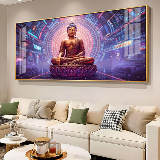Abstract Harmony Of Buddha Glass Finish Horizontal Wall Art