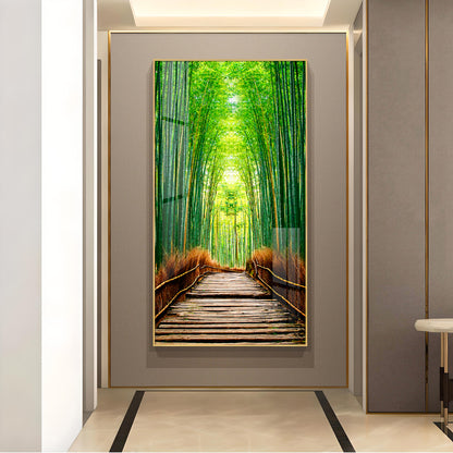 Harmony in Bamboo Trails Glass Finish Vertical Wall Art