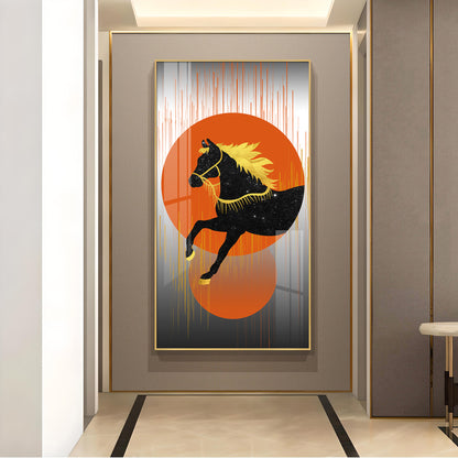 Dual Mane Horse Series Glass Finish Vertical Wall Art