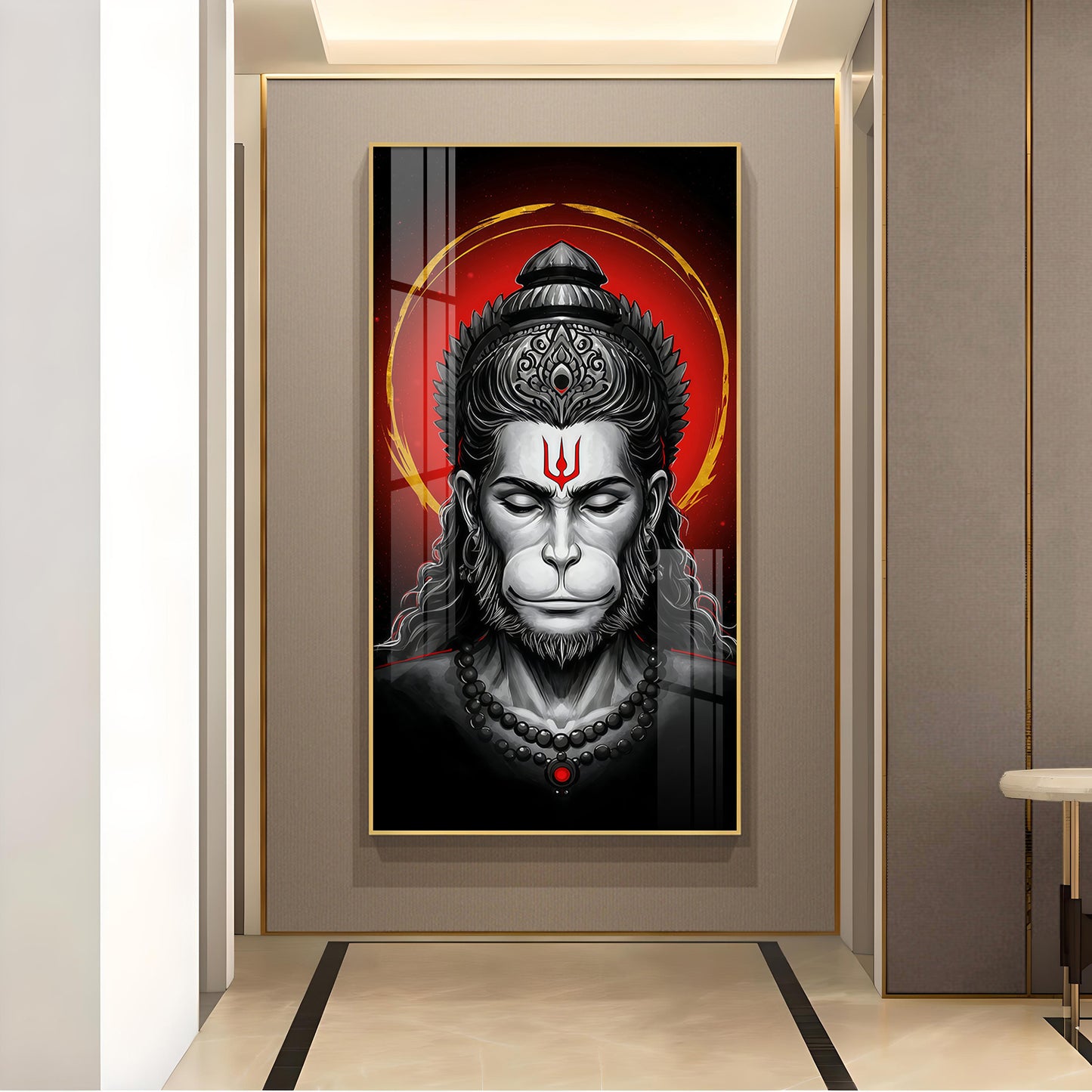 Ram Bhakat Bajarang Bali Glass Finish Vertical Wall Art