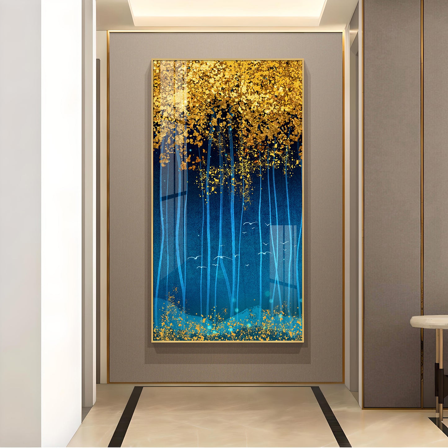 Golden Glade Glass Finish Vertical Wall Art