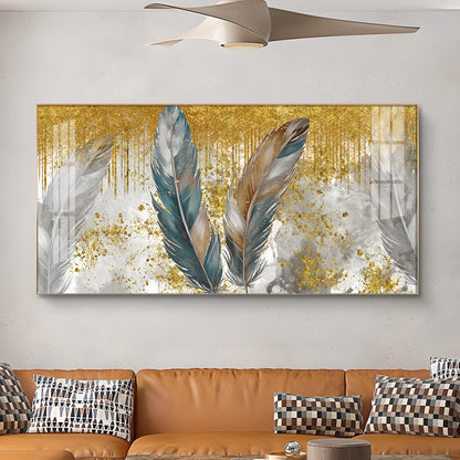 Feather Harmony Glass Finish Horizontal Wall Art