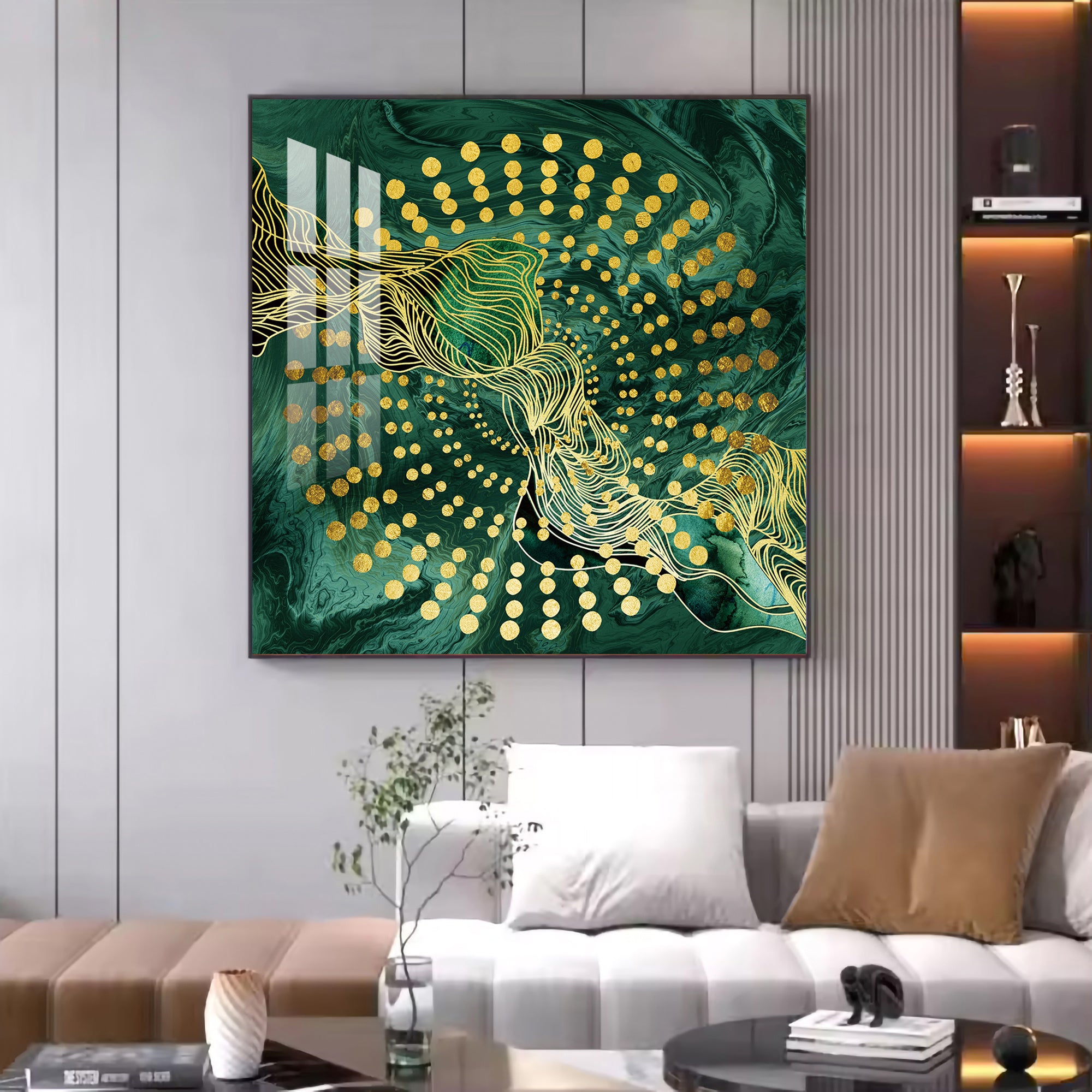 Emerald Abstraction Glass Finish Square Wall Art