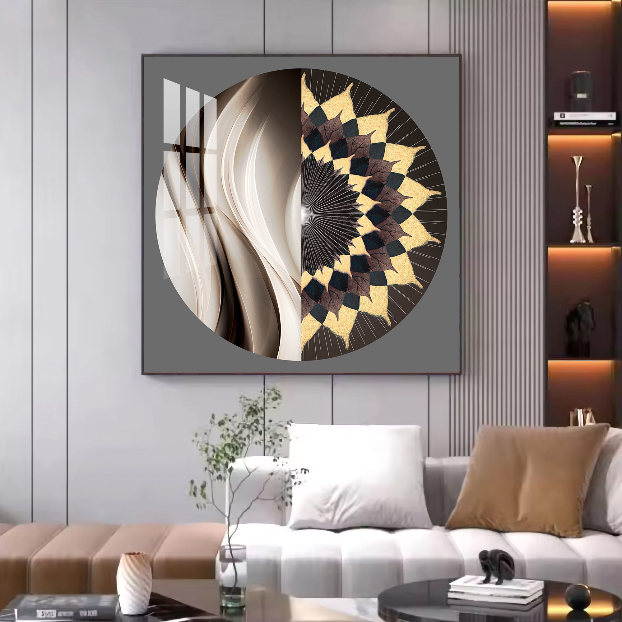 Dynamic Form Glass Finish Square Wall Art