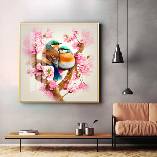 Avian Harmony Glass Finish Square Wall Art
