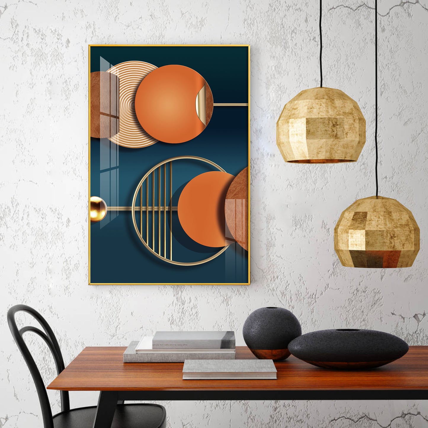 Golden Ember Glass Finish Vertical Wall Art