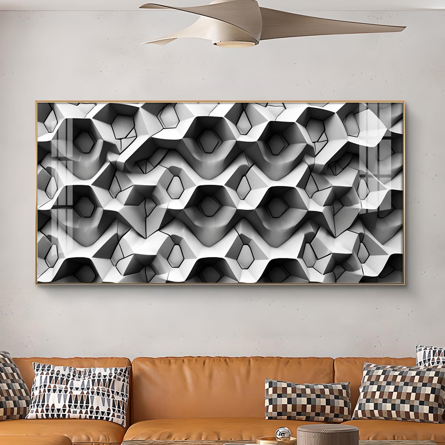 Beautiful Geometric Gray Background Glass Finish Horizontal Wall Art