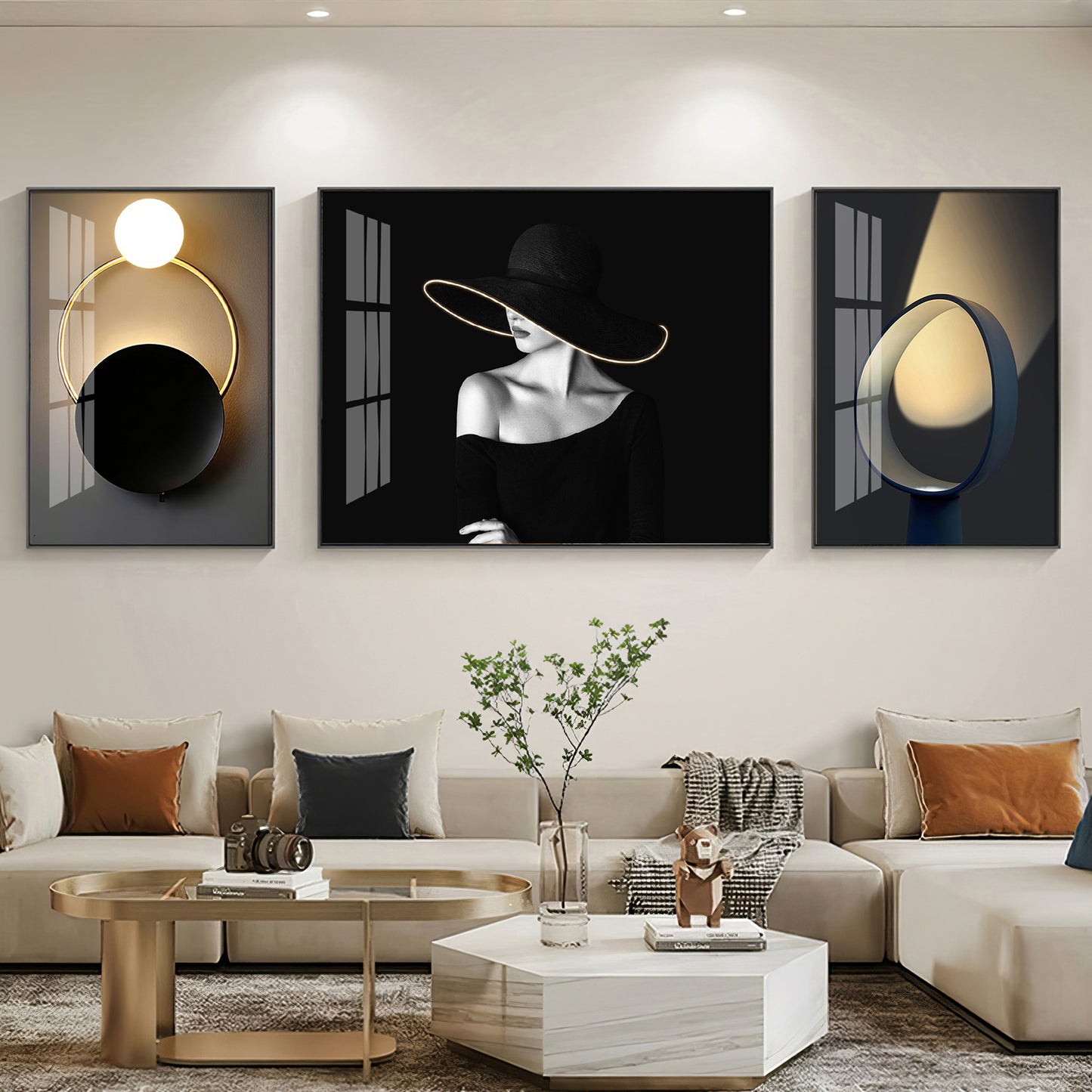 Girl With Hat Glass Finish Wall Art (Set Of 3)