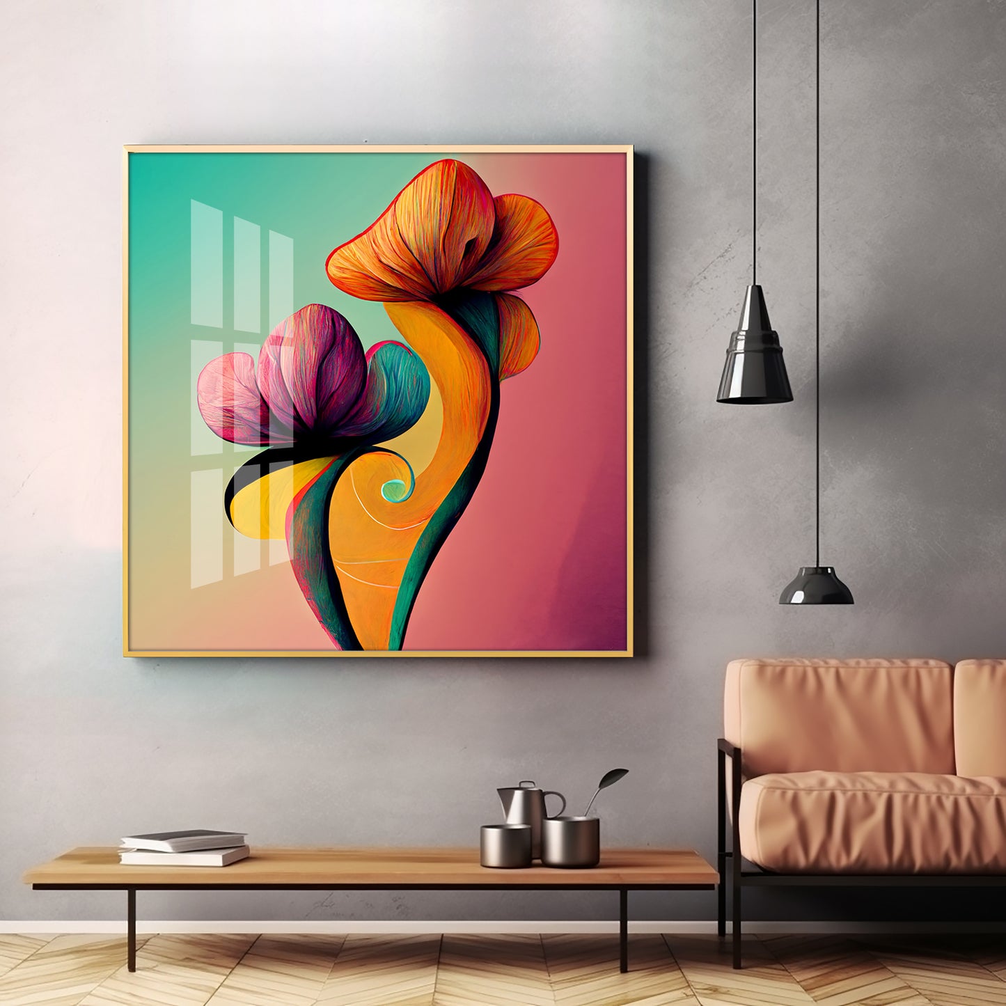 Radiant Petal Artistry Glass Finish Square Wall Art
